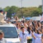 Capres nomor urut 2, Prabowo Subianto disambut ribuan masyarakat saat tiba di Medan. (Dok. TKN Prabowo Gibran)